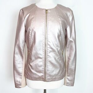 CALVIN KLEIN GOLD METALLIC FULL ZIP FAUX LEATHER JACKET WOMENS MEDIUM